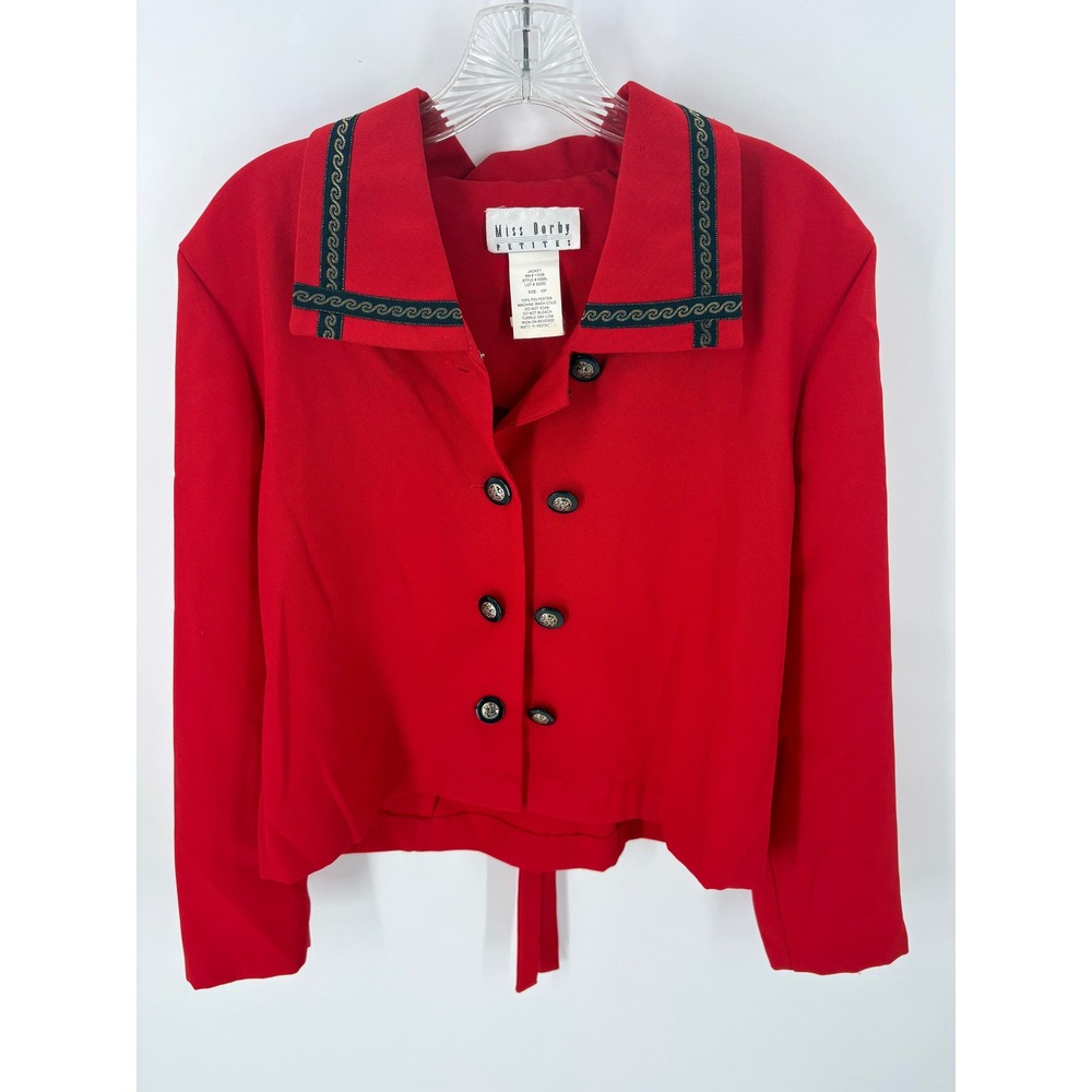 Miss Derby Petites Red Sailor Collar Jacket Blazer Women's‎ Size 10P